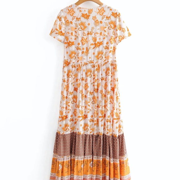 boho gypsy floral print ruffle hem midi dress - Picture 5 of 7